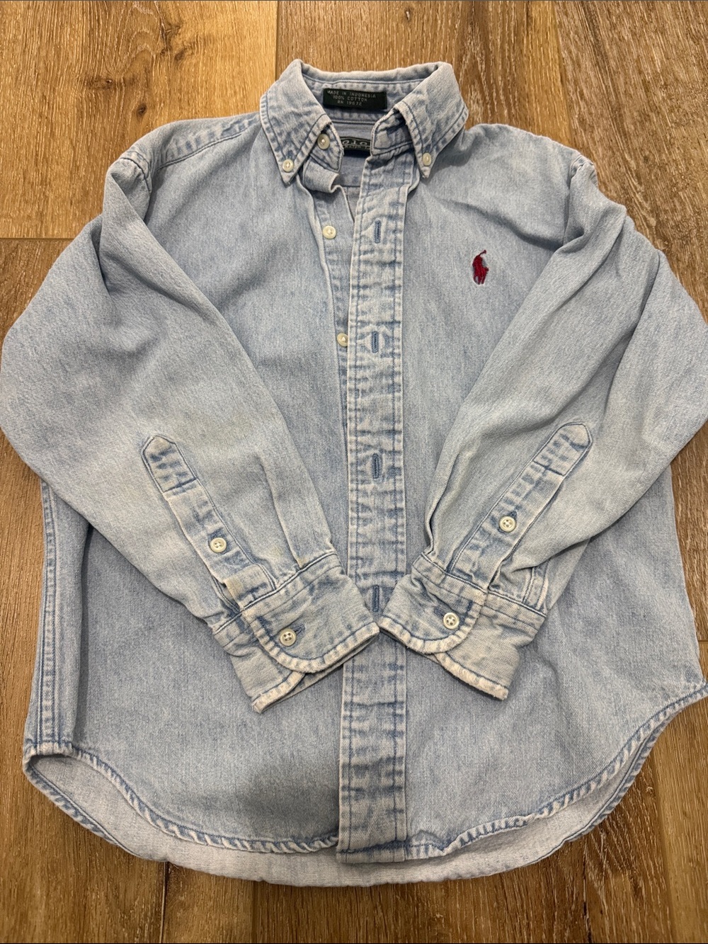 Vintage Ralph Lauren Polo Light Wash Denim Button-Down Shirt with Red Pony